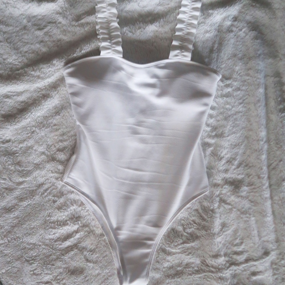 White Bodysuit with Ruffle Straps